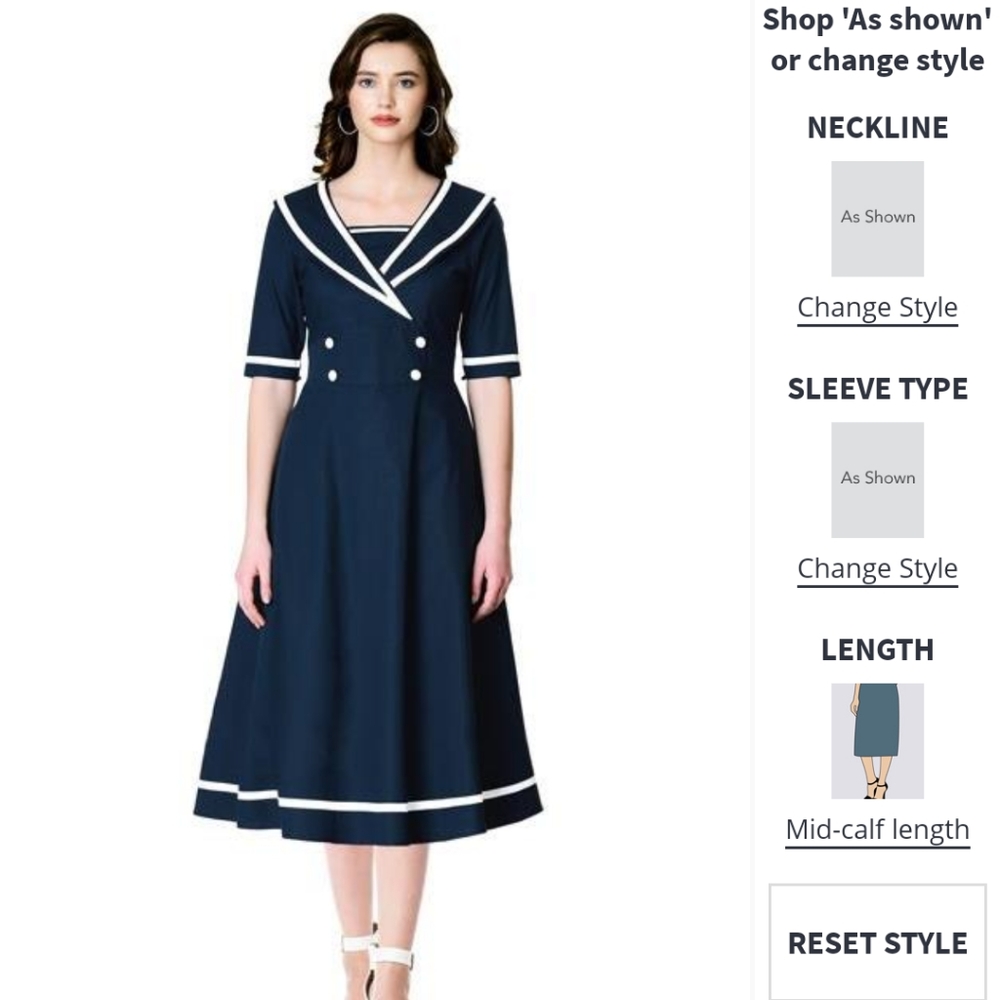 Eshakti Navy Blue and White Sailor Dress Size 28